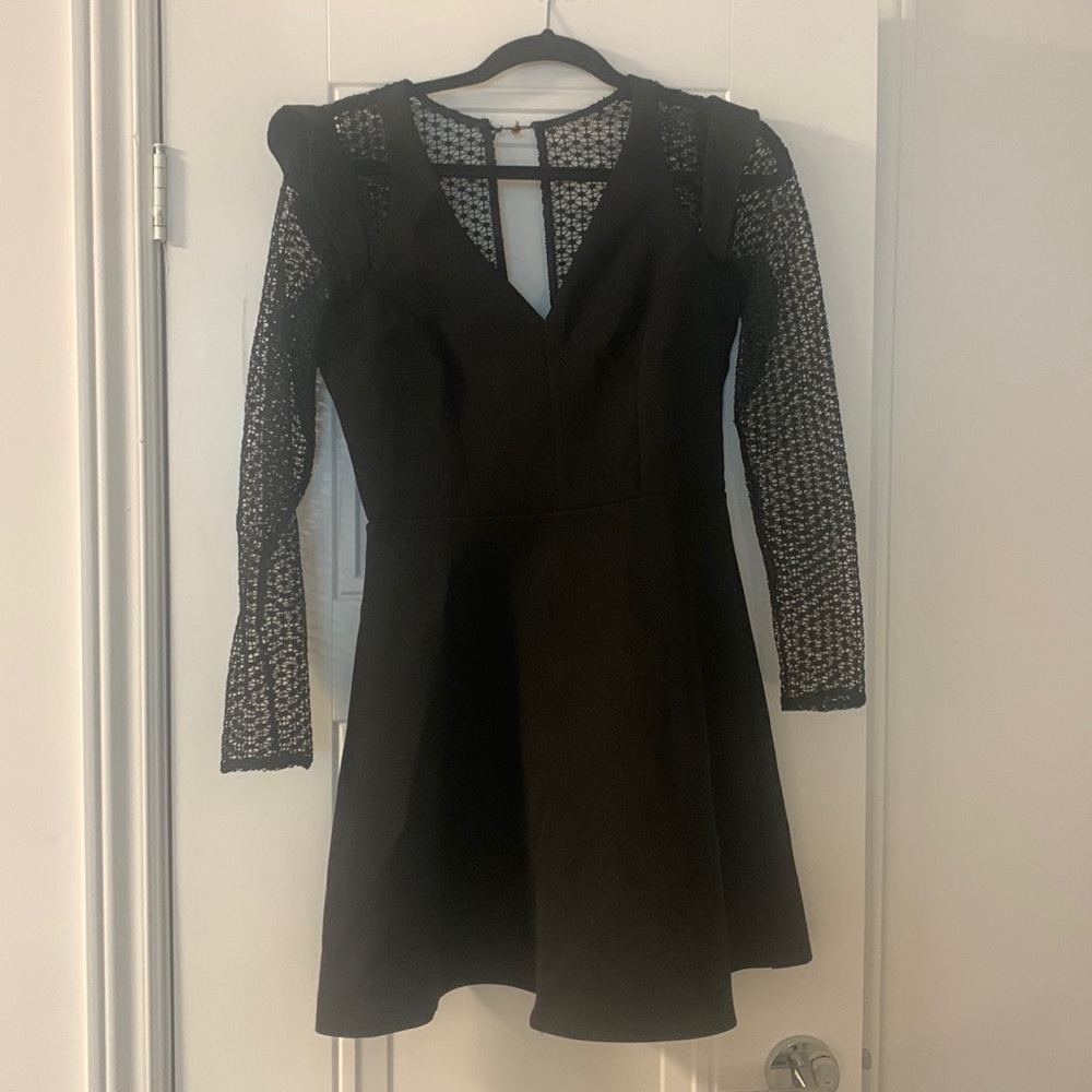 Black Party Dress with Lace Sleeves